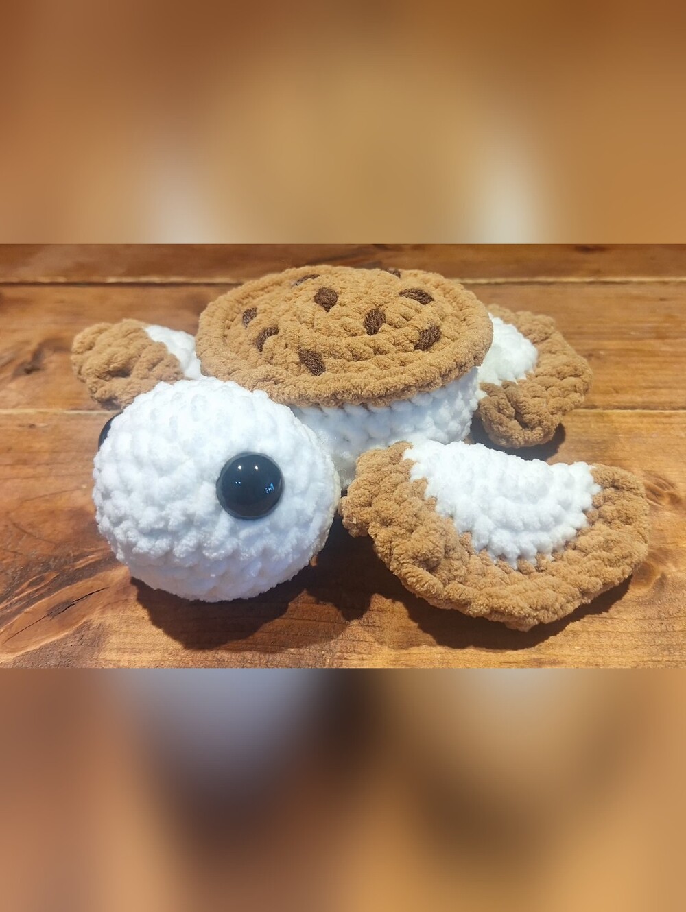 Handmade Crochet Turtle Plush in White and Light Brown